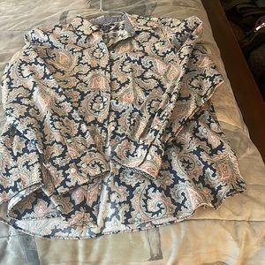 Chaps barely worn, long sleeve paisley blouse. XL. Blue with cream and coral.